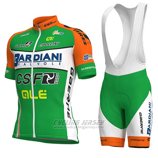 2018 Cycling Jersey Bardiani Csf Green and White Short Sleeve and Bib Short
